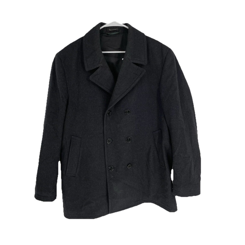 Lauren Ralph Lauren Men 46-48XL Pea Coat Black Wool Blend Double Breasted Lined